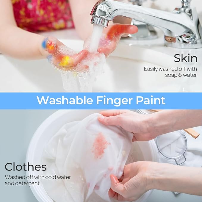 Nicpro 24 Colors Washable Finger Paint Set for Toddlers (2 oz), Non-Toxic & Baby Safe Paint for Hand and Feet, Mess Free Finger Painting Art Supplies for Kids Age 1-3 4 5 6+, Preschool Learning Gifts