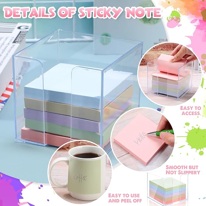 Fuyoooo 3 Pack Acrylic Sticky Note Holder with 15 Pads Morandi Color Sticky Notes Clear Sticky Note Holders and 3x3 Inch Sticky Note Set for Office Desk Meeting Supplies