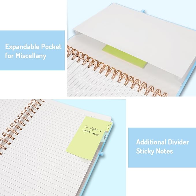 Forvencer Lined Spiral Journal Notebook with 300 Numbered Pages, B5 College Ruled Thick Journals for Writing with 100GSM Paper, Hardcover Notebooks with Contents for Work, School, Women, Men, Sky Blue