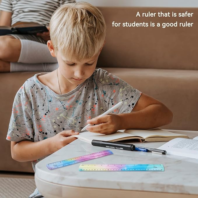 Grevosea 2-Piece 30cm/12inch Flexible Shatterproof Plastic Ruler - Colorful, Bendable, Straight Edge - Ideal for Kids & Adults, School, Home, Office