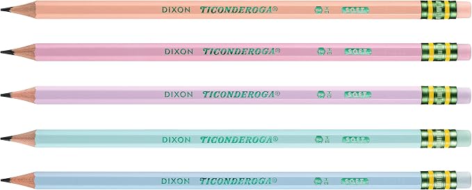 Ticonderoga Wood-Cased Pencils,Pre-Sharpened,2 HB Soft,Pastel Colors,150 Count (Pack of 6)
