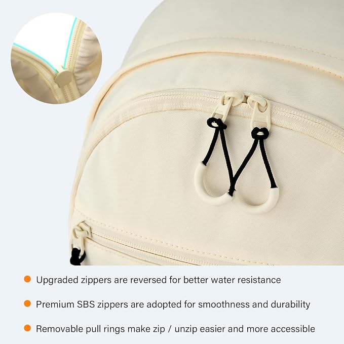 HanTrip 18 Inch Carry on Travel Backpack with Lots of Pockets, Offwhite | 15.6 Inch Laptop Sleeve, Luggage Strap, Water Bottle Pocket, 28 Liters, Lightweight, Water Resistant, 18x14x8 Medium Bookbag