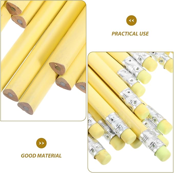 OSALADI 50pcs Yellow Triangular Wooden Lead Pencils with Erasers Pre-sharpened Pencils for School Classroom Writing Drawing and Preschoolers