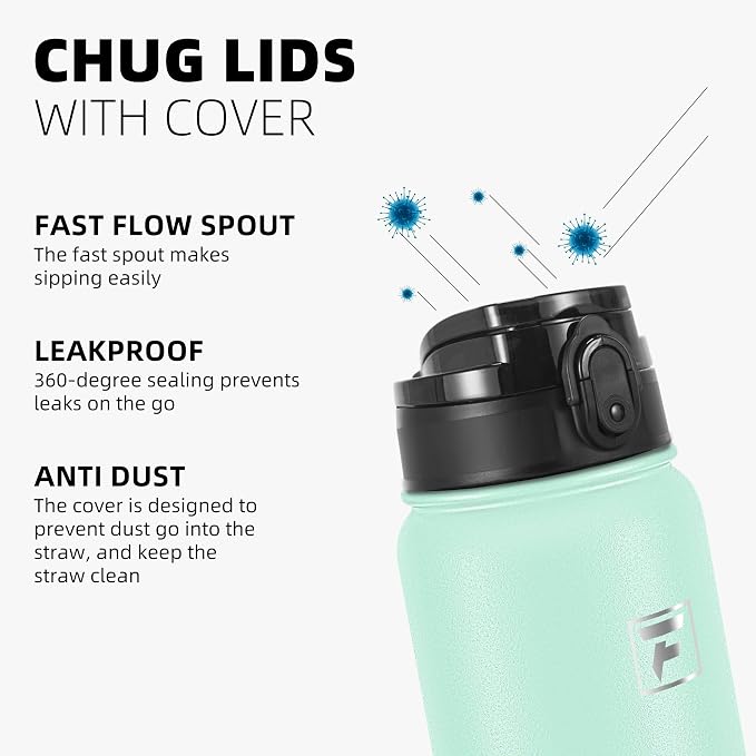 Fanhaw 32 oz Insulated Stainless Steel Water Bottle with Anti-Dust Chug Lid, Leakproof Vacuum Sports Bottle for Kids, Teens & Adults, Back to School Essentials (Green Pink)