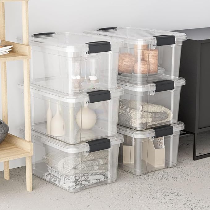 Superio Clear Storage Boxes with Lids, 1.27 Quart Plastic Container Bins for Organizing, Stackable Crates, BPA Free, Non Toxic, Odor Free, Organizers for Home, Office and Dorm, 5 Pack