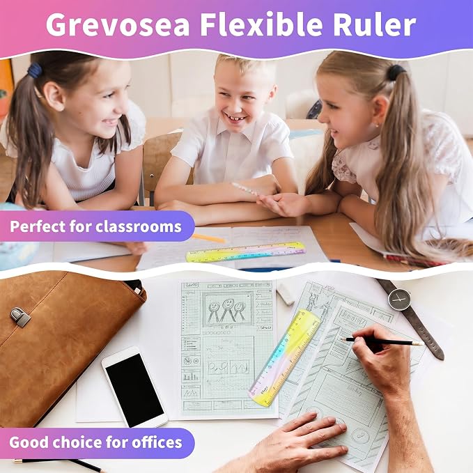 Grevosea 2 Pieces Flexible Rulers 6inch Plastic Ruler with Centimeters and Inches Soft Bendable Ruler for Kids and Adults School Classroom Office Supplies Measuring Tools (Green)
