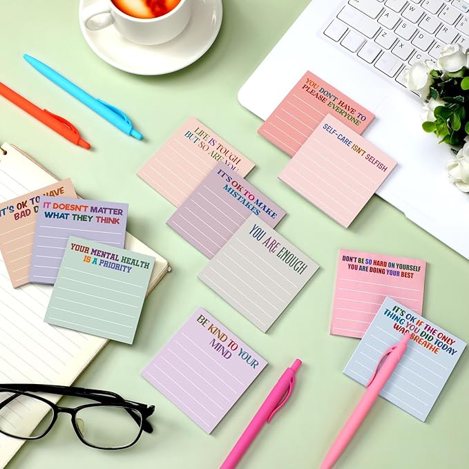 Yinder 24 Pcs Inspirational Sticky Notes Cute Motivational Sticky Notes Pad End of Year Employee Appreciation Gifts Bulk for Teacher Nurse Coworkers Office Supplies 3 x 3'' (Mental Health,Aesthetics)