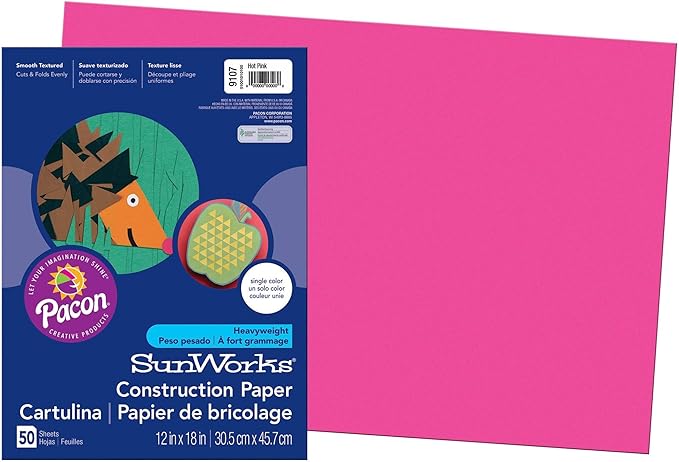 Prang (Formerly SunWorks) Construction Paper, Hot Pink, 12" x 18", 50 Sheets