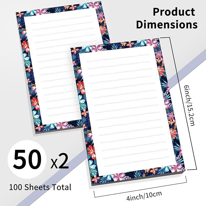 2 Pack Lined Sticky Notes 4x6 in, Cute Self-Stick Notepads with Lines, Large Memo Pads Strong Adhesive for Office, Home Colorful Boho Purple Flower