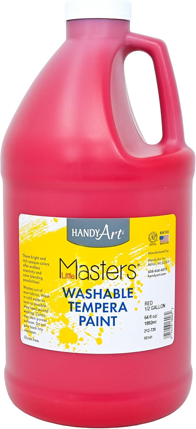 Handy Art Little Masters Washable Tempera Paint, Red, Half Gallon 64 oz Bottle, Bright & Mixable, High Opacity, Washable Colors for Classroom, Students, Kids, Safe & Non-Toxic, Made in USA