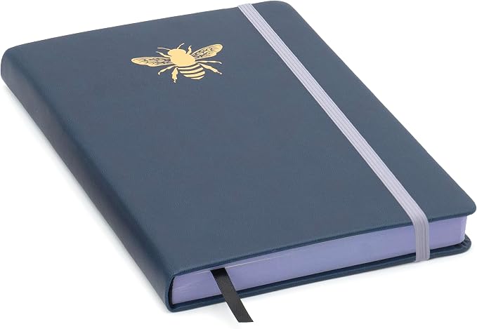 EVERLINEA 5.6” x 8.3” Embossed Bee A5 Hardcover Notebook, 240 Lined Pages, Navy Blue