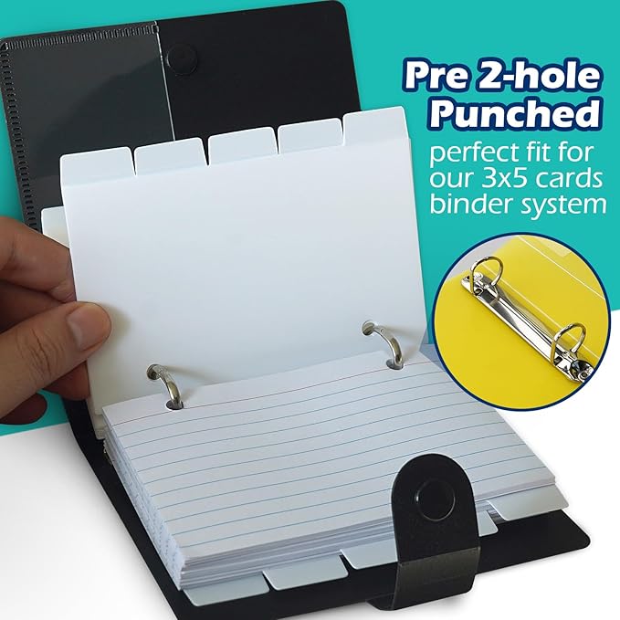Olivo Plastic Index Card Dividers 3x5 Poly Index Card Guides Set with 1/5 Cut Tabs for A-Z Alphabet, 2 Holes Punched, White, 25 Pack