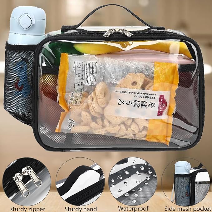 GYEUKHAM Insulated Lunch Box for School, Thermal Reusable Durable Freezable Lunch Bags for Kids Boys Girls Men Women - Small Soft Cooler Portable Lunch Tote Kit for Work Picnic Travel,Clear Black