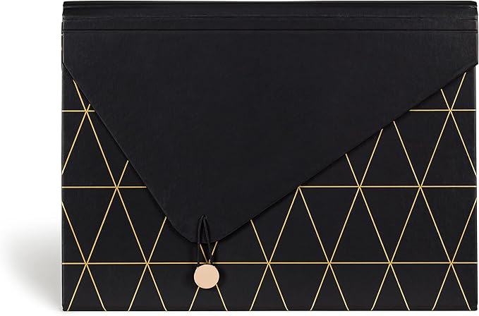 U Brands 13-Pocket Expanding File Folder, Office Supplies, Black and Gold Geometric, Brass Hardware, FSC Certified