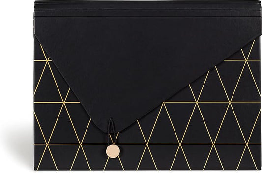 U Brands 13-Pocket Expanding File Folder, Office Supplies, Black and Gold Geometric, Brass Hardware, FSC Certified