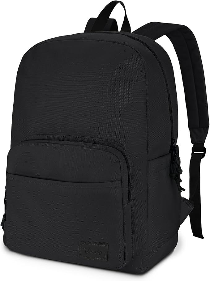 VASCHY School Backpacks, Lightweight Bookbag Schoolbag for Boys Girls Casual Basic Simple Daypack for Men Women Black