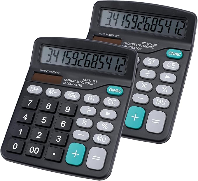 2 Pack Desktop Calculators Solar and Battery Dual Power, 12 Digits Calculators Desktop with Large LCD Display and Sensitive Button for Office, Home, School