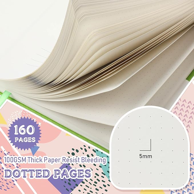 Chiisong 10 Pack Bullet Dotted Journal Notebook Bulk, A5 Dot Grid Notebook with 100 GSM Paper, Leather Hardcover Dotted Journal with 160 Pages for Women Men Writing Journaling Planning, 5.7 x 8.3 Inch