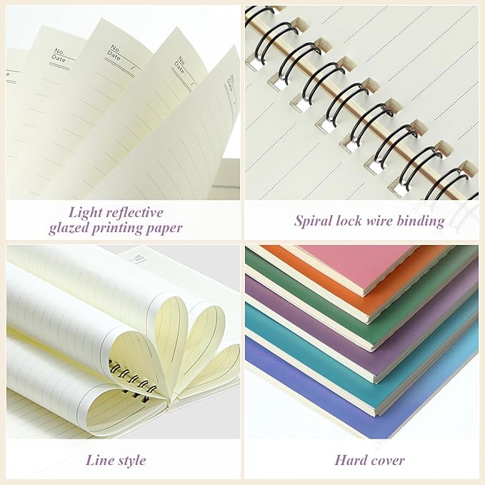 Leelosp 12 Pcs Small Spiral Notebook Lined Spiral Journal College Ruled Notebook Wire Bound Kraft Cover, 120 Pages for Work (Gradient Colors,5 x 7 Inch)