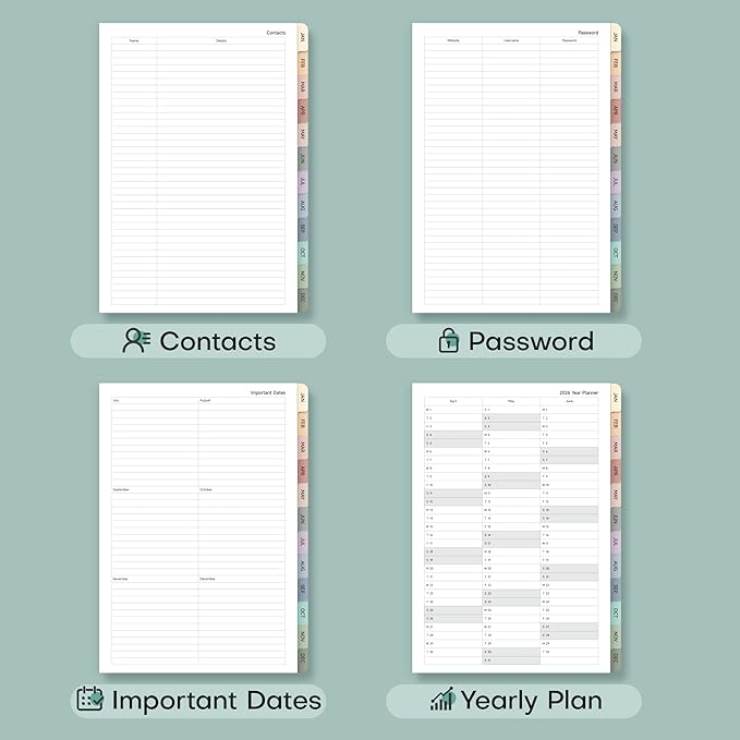 Planner 2026-2027 Monthly and Weekly Academic Planner July 2026 - June 2027, Linen Hardcover Agenda 2026-2027 Calendar Daily Planner for Student Teacher with Monthly Tabs, 6" x 8.3", Cream Green