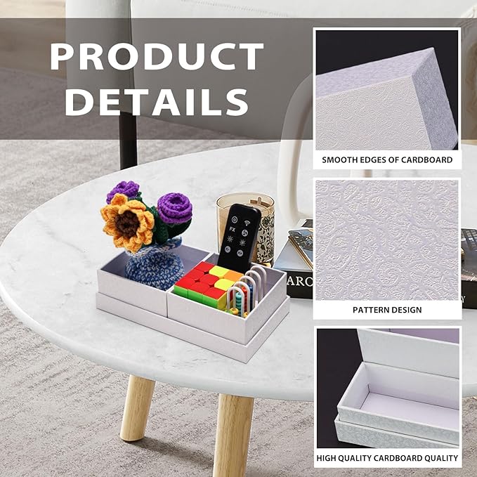 Desk Organizer,Office Desk Accessories,Paperboard Desktop Organizer with Pen Pencil Holder and Sticky Note Tray,Paperclip Storage, White