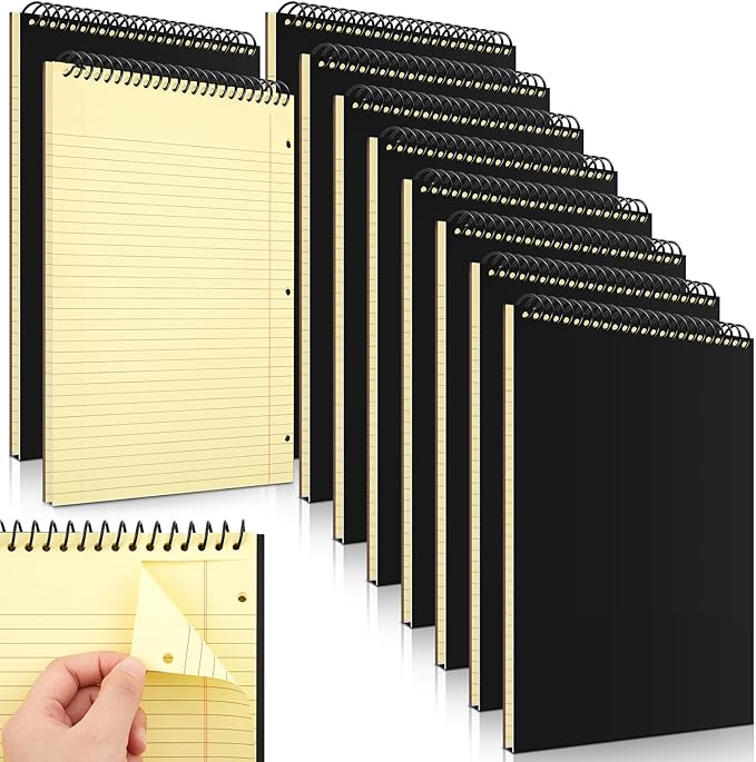 MotiMind 1 Pack 8.5" x 11" Top Spiral Notebook with 3 Hole Punched Legal Pads College Ruled Notepad 50 Sheets Hard Cardboard Paper Wirebound Notepad for Office School Business (Yellow)