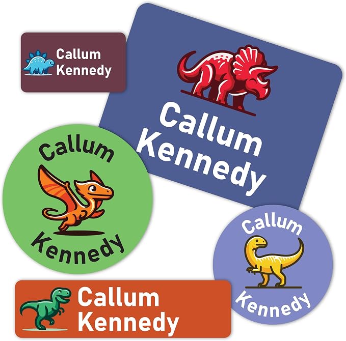 Personalized Daycare Stickers Name Labels for Kids - Custom Waterproof Name Stickers for Water Bottles, Lunch Boxes School Supplies, Clothing Tags, 30+ Designs, Dinosaurs