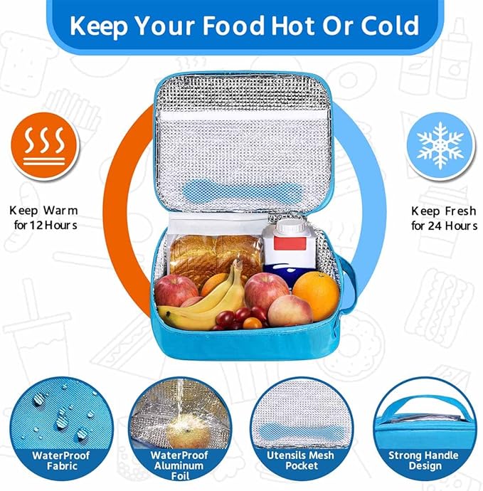 MAISON HUIS Bento Lunch Box for Kids With 8oz Soup Thermo, Leakproof Lunch Containers with 4 Compartment Bento Box, Thermo Food Jar and Lunch Bag, BPA Free,Travel, School(Striped Star)