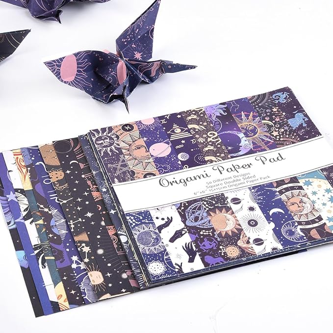 Origami Paper Kit 50 Sheets 70GSM 6 Inch Square Double Sided Color 50 Vivid Japanese Washi Chiyo Colors for Hand Crafts Origami Paper Arts Creativity.Constellation
