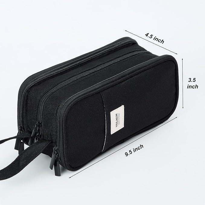 Pencil Case Pouch, Large Capacity Pencil Box Bag, Aesthetic Pen Organizer for School Supplies, Cute Preppy Stuff for Girls Boys Kids, Back to College Stationery, Black