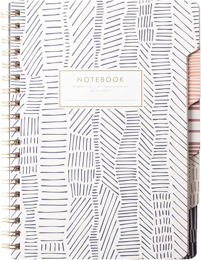 Fringe Studio Large Tab Notebook,"Tribal Lines", Flexible Paperback Cover, College Ruled, 5 Subject/Die-Cut Dividers, 7.25" X 10", 180 Lined Pages (343007), Multicolor