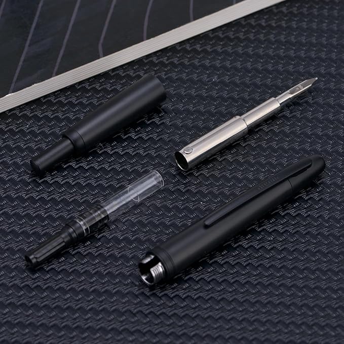 Jinhao 20 Press Fountain Pen, Matte Black Retractable Extra Fine Nib with Ink Converter Set (Black Clip)