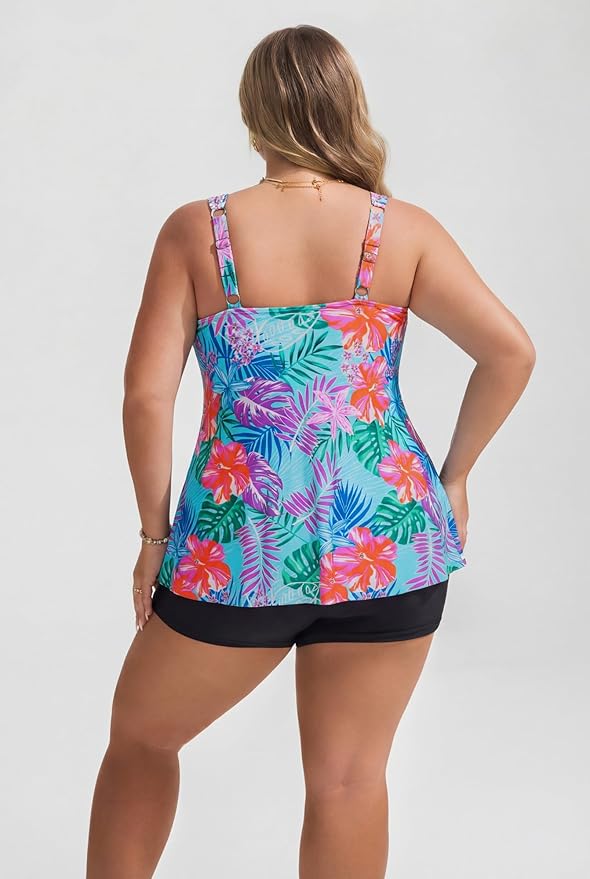 Hanna Nikole Womens Tankini Swimsuits 2 Piece Bathing Suit Flowy Ruffle Tankini Tops with Swim Shorts