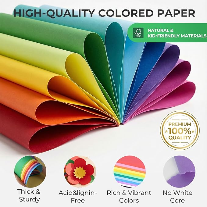Koogel 40 Sheets Colored Cardstock, 8.27" x 11.7" (A4 Size) 30 Assorted Colors Construction Paper, 180GSM/65LB Card Stock Printer Paper for School Projects Holiday Crafts & DIY Card Making, Printing