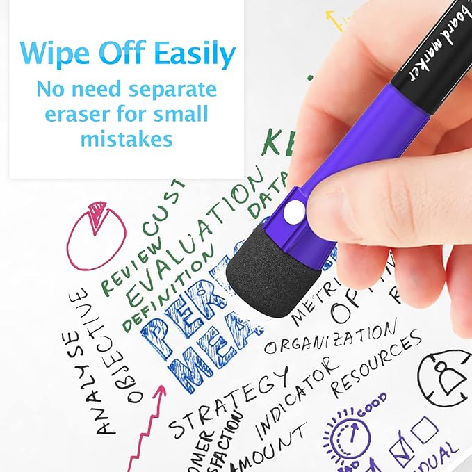 Magnetic Dry Erase Markers Fine Tip, 6 Colors (12 Pack) White Board Markers Dry Erase Marker with Eraser Cap, Low Odor Whiteboard Markers Fine Point Pens for Office Supplies