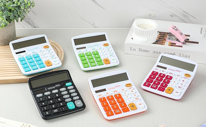 Calculator Desktop Solar Battery Dual Power 12 Digit Large LCD Display Financial Dedicated Large Standard Function Desktop Business for Office/Home/School KA08 Green