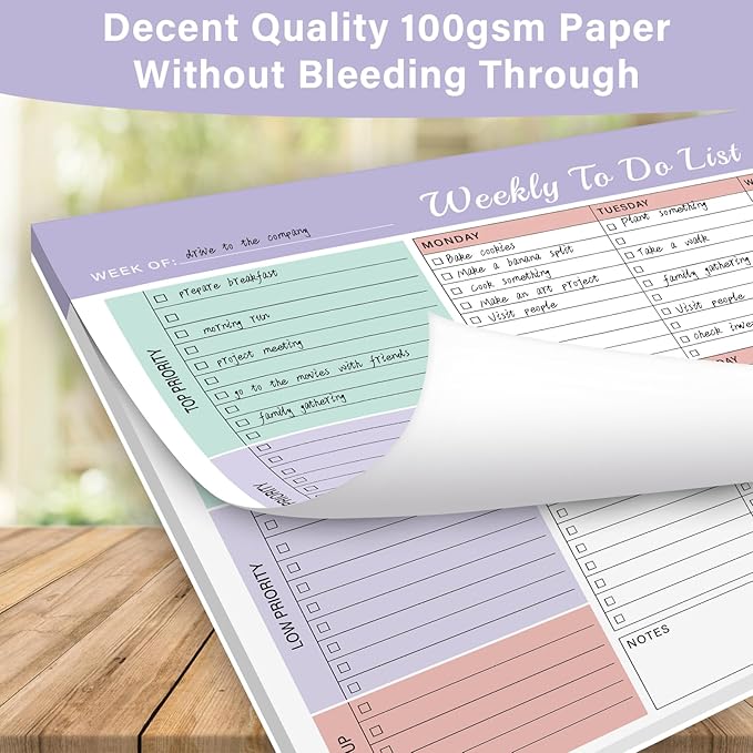Weekly To Do List Notepad - 52 Undated Glue Bound Tear-Off Sheets (8.5"x11") for Desk Planning | Home, Work & School Organization Pad for Women & Men (Purple)
