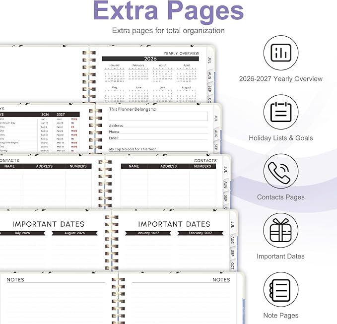 Planner 2026-2027, Weekly and Monthly Academic Year Calendar Planner, July 2026 - June 2027, Daily Agenda Book for Office School Supplies, A5(6.3'' x 8.5'')