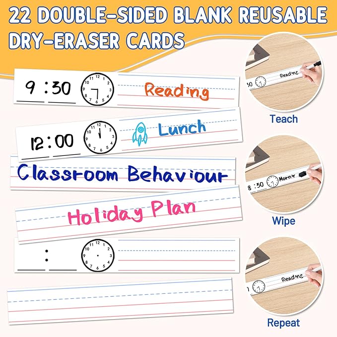 AKAYOK Daily Schedule Pocket Chart - Clear 19 Pocket Chart for Classroom with 22 Reusable Dry-Erase Cards | Perfect for Flash Cards/Sentence Strips/Cleaning Schedule and Checklist/Calendar Cards
