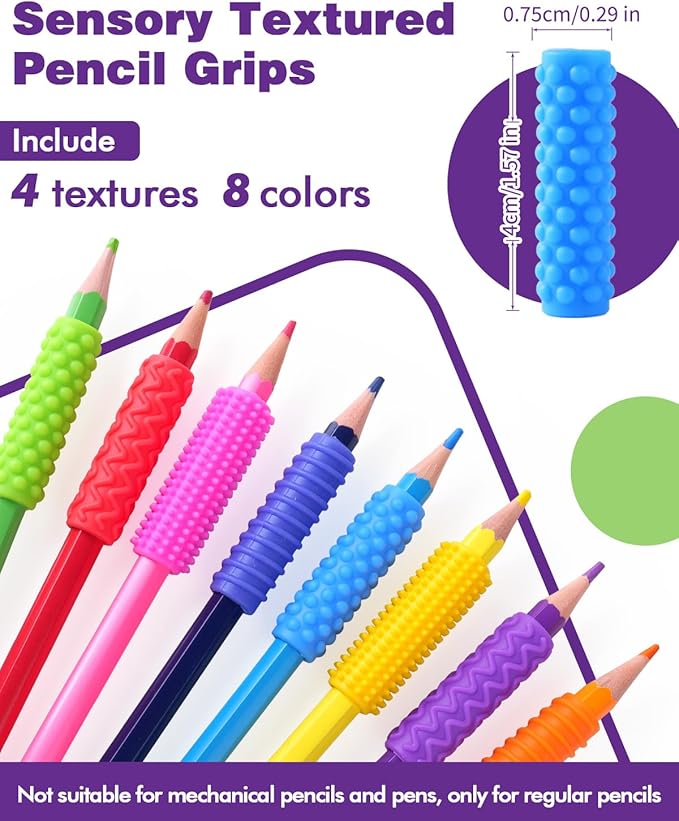 Sensory Fidget Toys Kids Adults: 24 Pack Textured Silicone Pencil Grips for Autism Kids Calming - ADHD Tools for Stress Relief Items - Quite Fidget Toy Special Education Needs Classroom Must Have