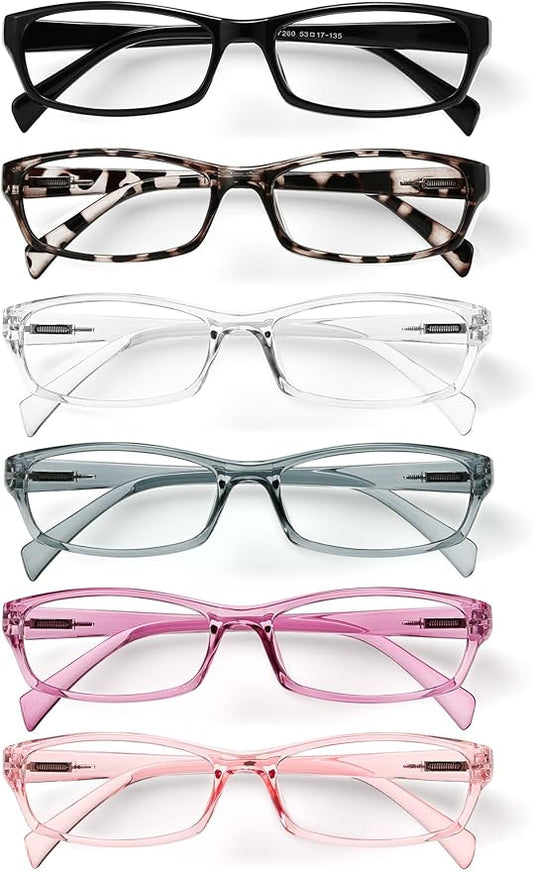 Gaoye Reading Glasses for Women, 6 pack Fashion Readers for Women Men Spring Hinge Eye Glasses, Blue Light Reading Glasses