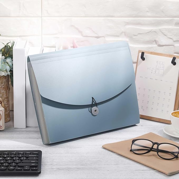 Cholemy Expanding File Folder 13 Pockets File Organizer with Labels A4 Letter Size Receipt Document Organizer Plastic Expandable Filing Folders for Office, Home(Blue)