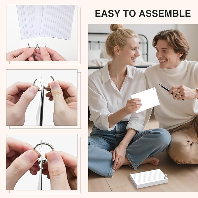 White Index Cards 4 x 6 Inch, 160 Count Lined Flash Cards with Ring for Back to School, Ruled and Blank Note Cards for Office Supply, Portable Colorful Study Flashcards for Home and School