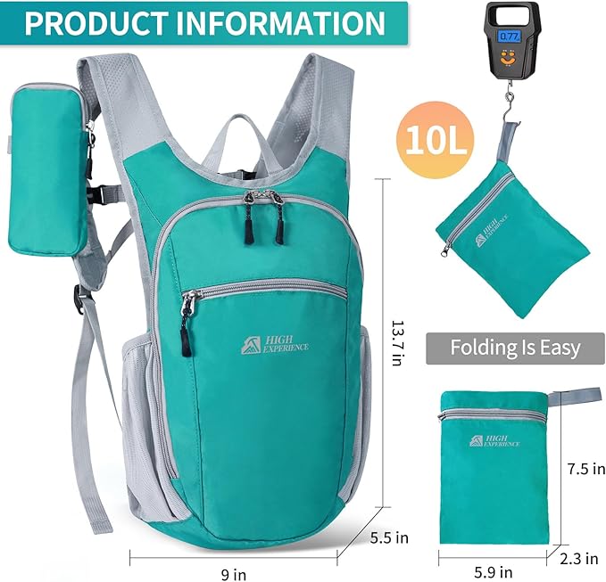 Small Hiking Backpack Packable Lightweight for Women Men | 10L/15L, Hiking Daypack, Foldable, Water Resistan, Ultralight, with Phone Pocket, Travel, Outdoor, Walking