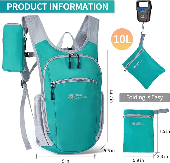 Small Hiking Backpack Packable Lightweight for Women Men | 10L/15L, Hiking Daypack, Foldable, Water Resistan, Ultralight, with Phone Pocket, Travel, Outdoor, Walking