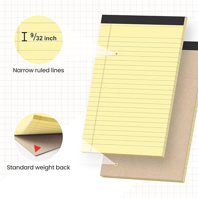 VITEVER Small Note Pads 5x8,[7 Pack] Narrow Ruled Legal Pads,Micro Writing Pads Perforated Lined Note Paper for Study,Office,To-Do Lists,30 Sheet/notepad,Light Yellow