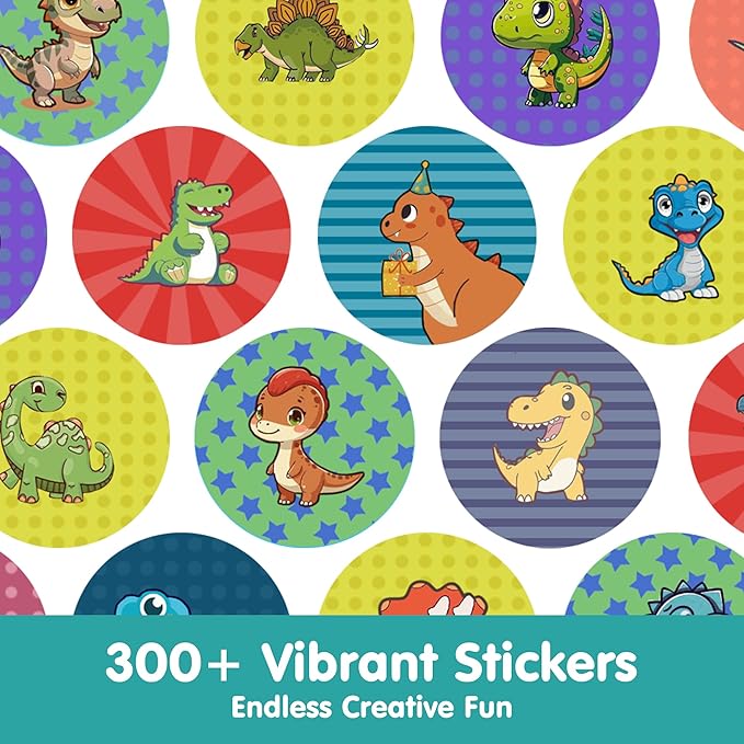 iPlay, iLearn Kid Dinosaur Sticker Stamp Set - 400+ Stickers 18-Page Activity Book, Toddler Creative Mess-Free Art Craft Educational Travel Toy, Birthday Easter Basket Gifts 3 4 5 6 Year Old Girl Boy