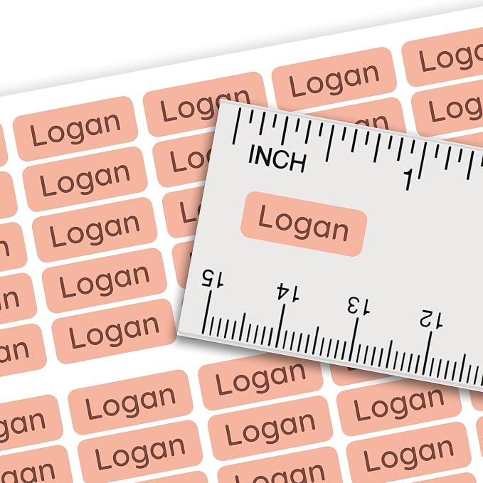 Personalized Mini Name Labels for Kids (210 Count) – Custom Waterproof Name Stickers for School, Daycare, Water Bottles, Lunch Boxes, Pencils, Supplies - Peach Sorbet
