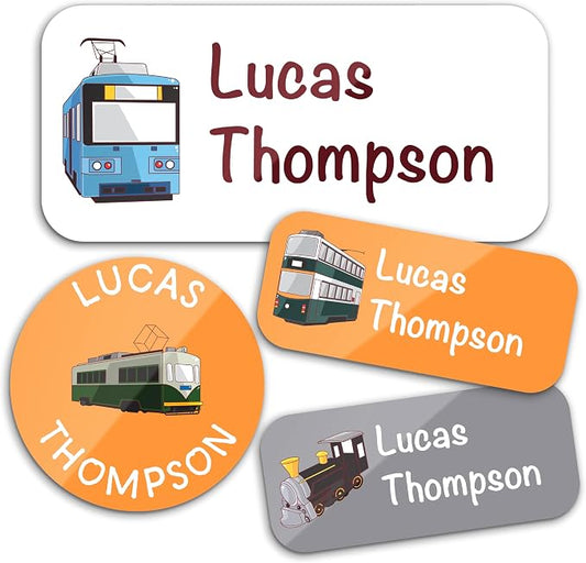 Personalized Waterproof Name Labels for Kids | Optional Packs 50, 150, 230 Labels | Custom Name Stickers for Kids' Clothing Tag, Water Bottle, Lunch Box, Customize Kid Name Label for Daycare Trains