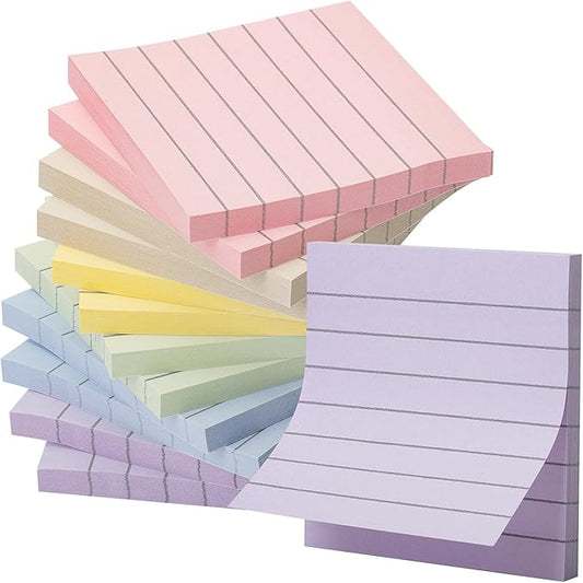 Mr. Pen- Lined Sticky Notes, 3" x 3", 12 Pads, 60 Sheets/Pad, Morandi Color, Bulk Sticky Notes with Lines, Ruled Post Stickies, Memo Pads, Self-Stick Note Pad for Office, School, Home, Study